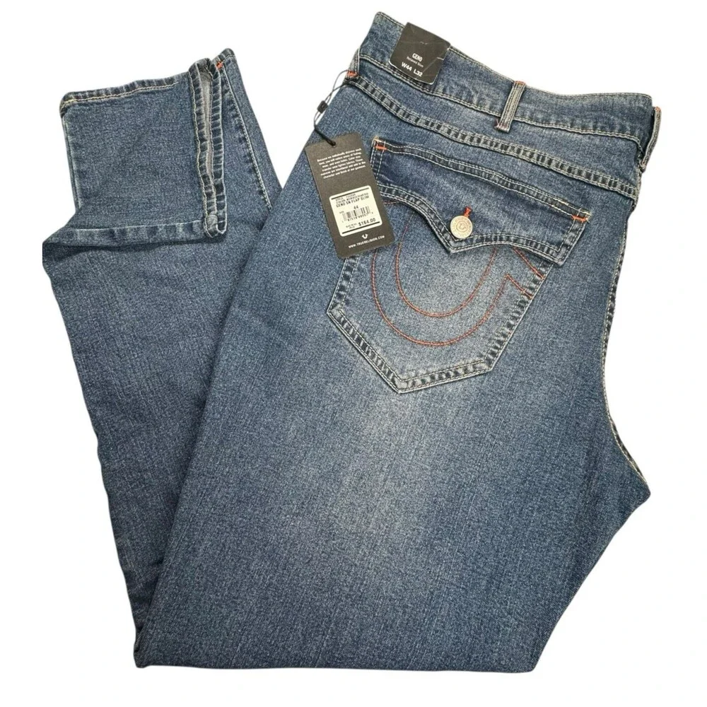 True Religion Geno Mens 44x32 Jeans Relaxed Slim Blue Denim Horseshoe NWT 700596